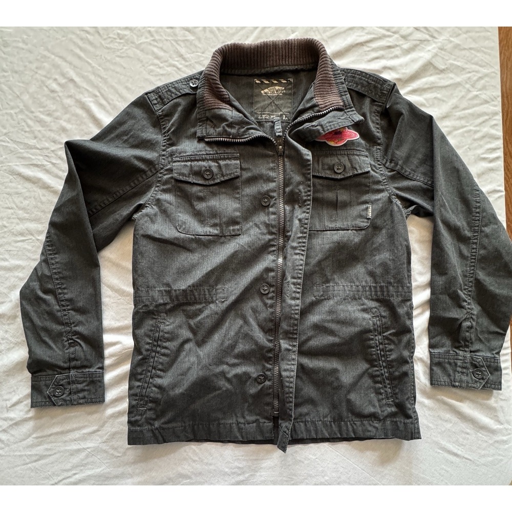 Vans Off The Wall Field Jacket Youth Large Black Zip Button FA13 Patch